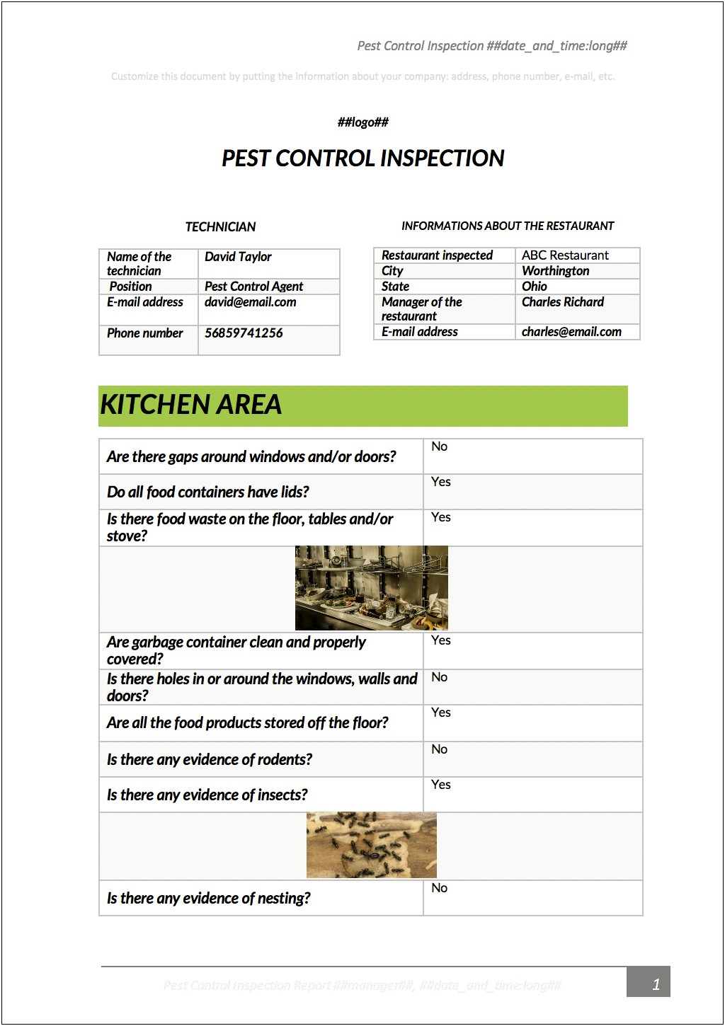 Free Pest Control Service Report Template