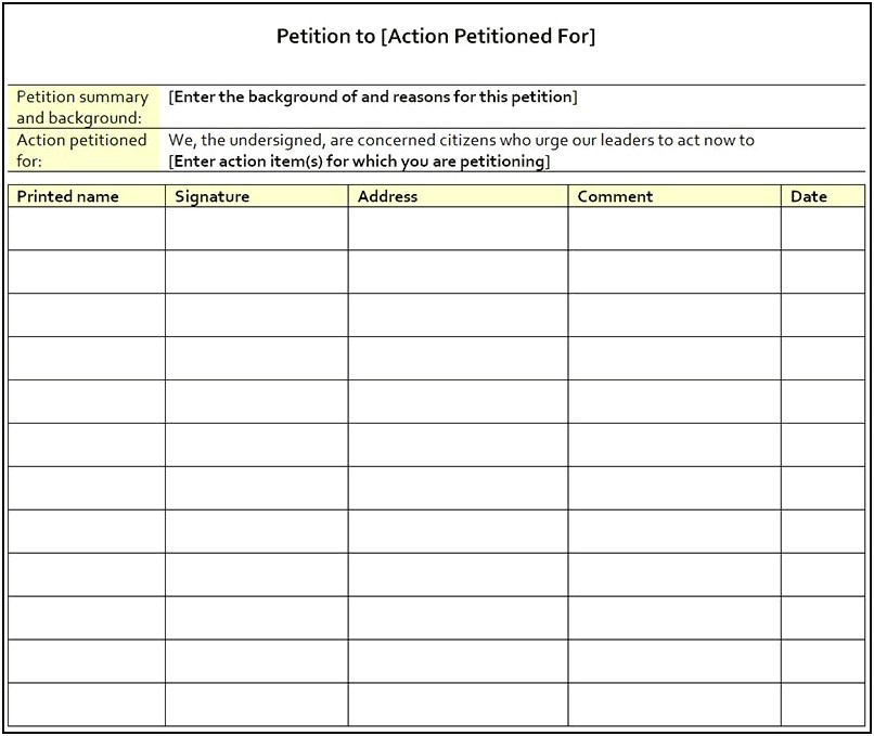 Free Petition Template For Word Petition Templates