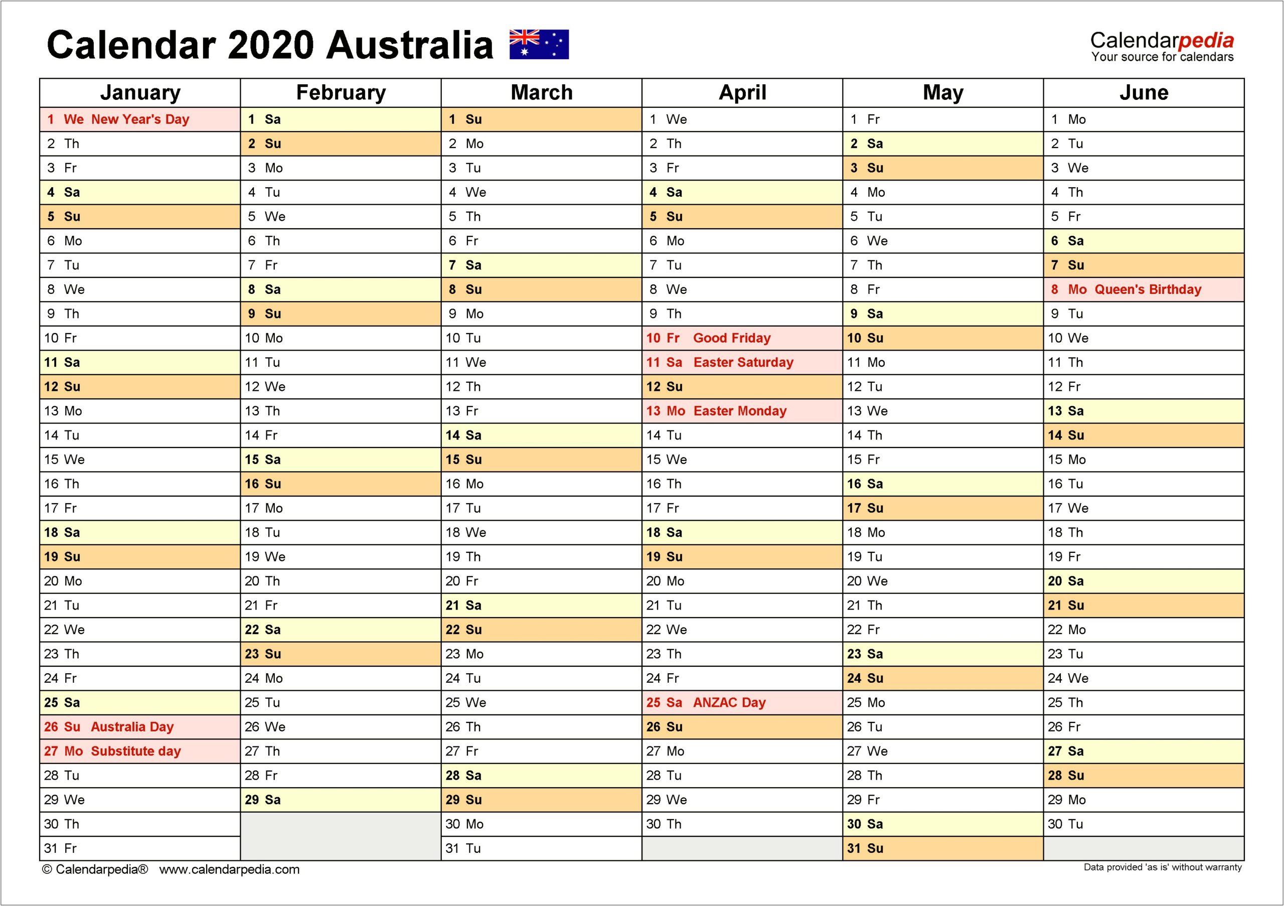 Free Photo Calendar Template 2020 Australia