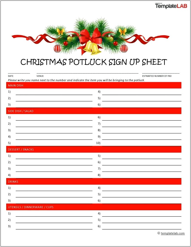 Free Potluck Sign Up Sheet Template Word