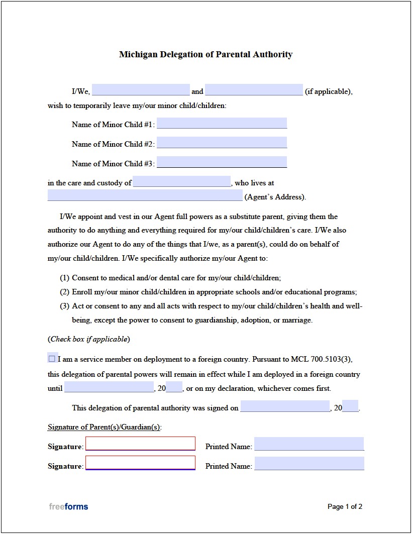 Free Power O Attorney For Child Medical Template