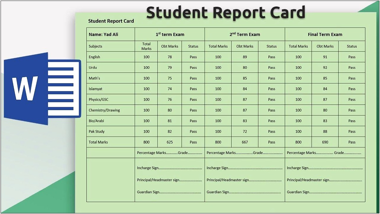 Free Pre K Report Card Template