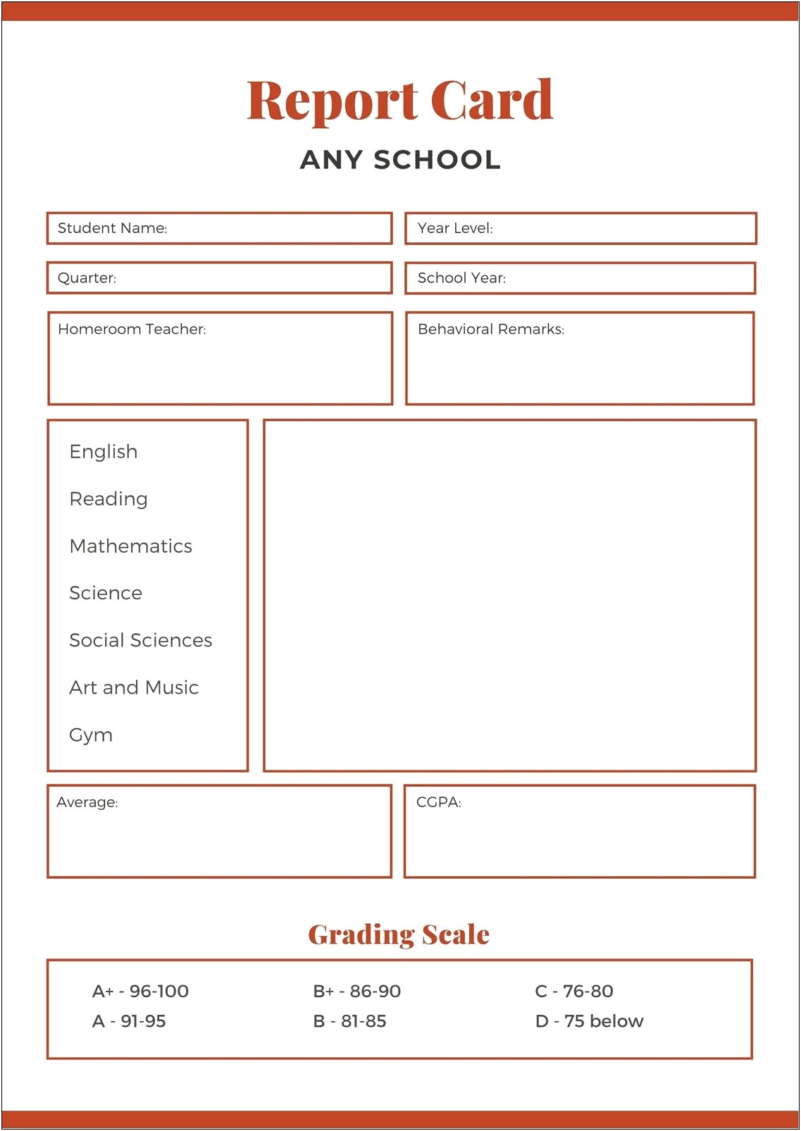Free Preschool Behavior Report Card Template