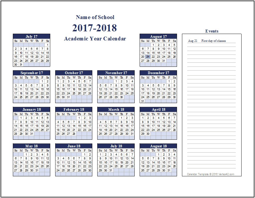 Free Preschool Calendar Templates 2019 2020