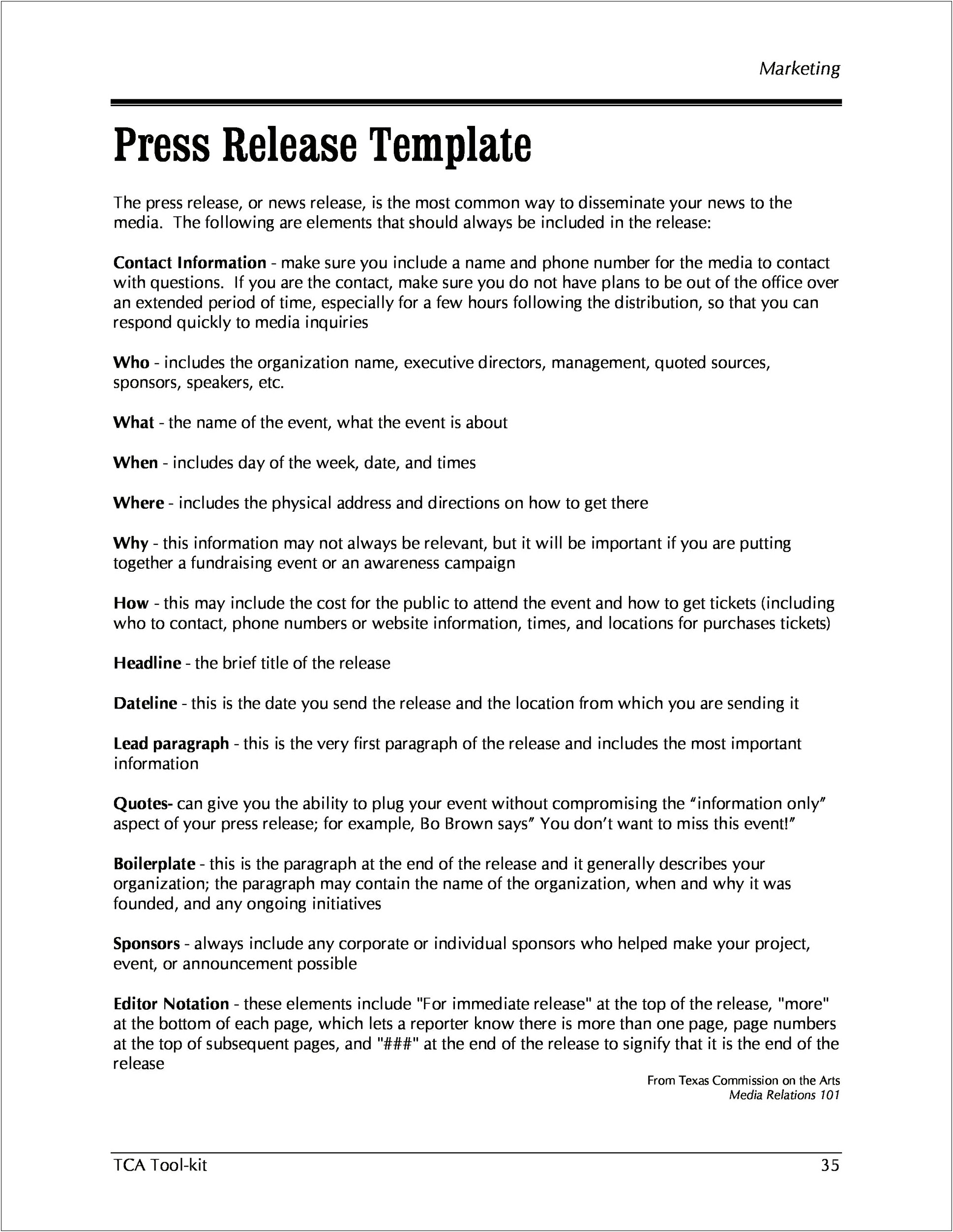 Free Press Release Template For An Event