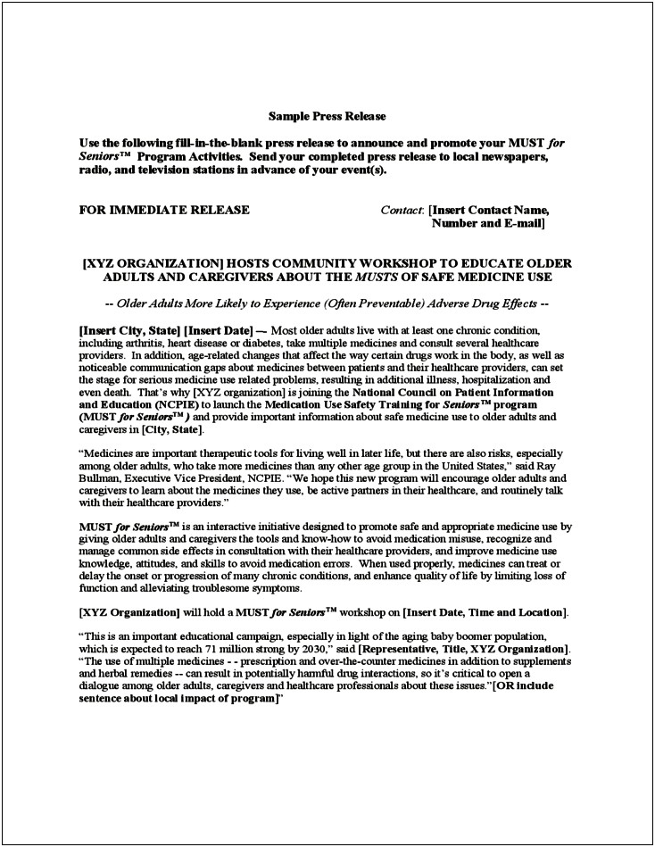 Free Press Release Template With Image