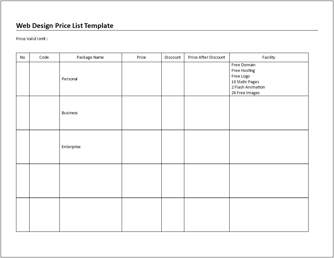 Free Price List Template With Pictures