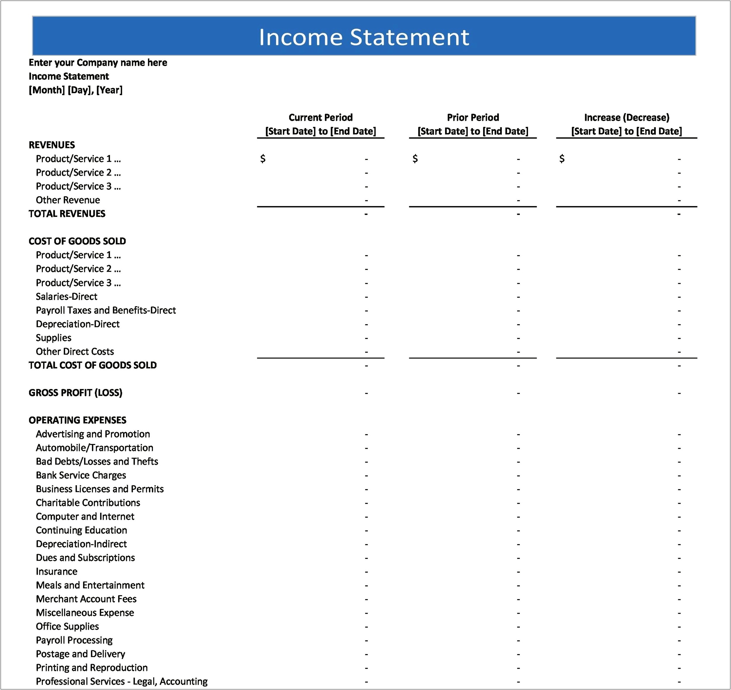 Free Print Of Income Statement Template