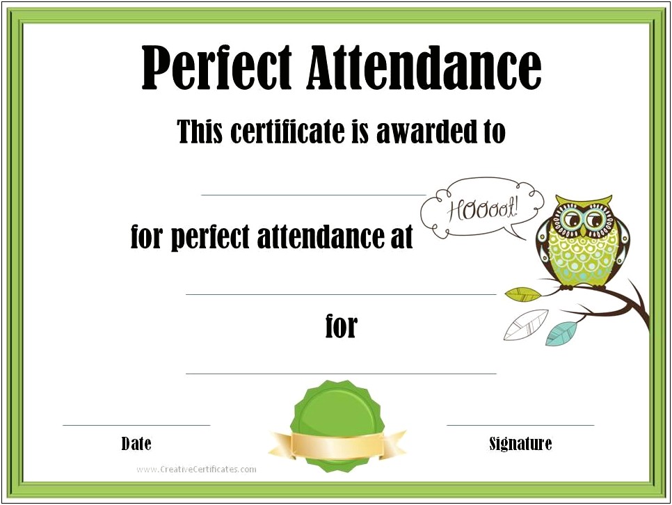 Free Print Perfect Attendance Certificates Templates