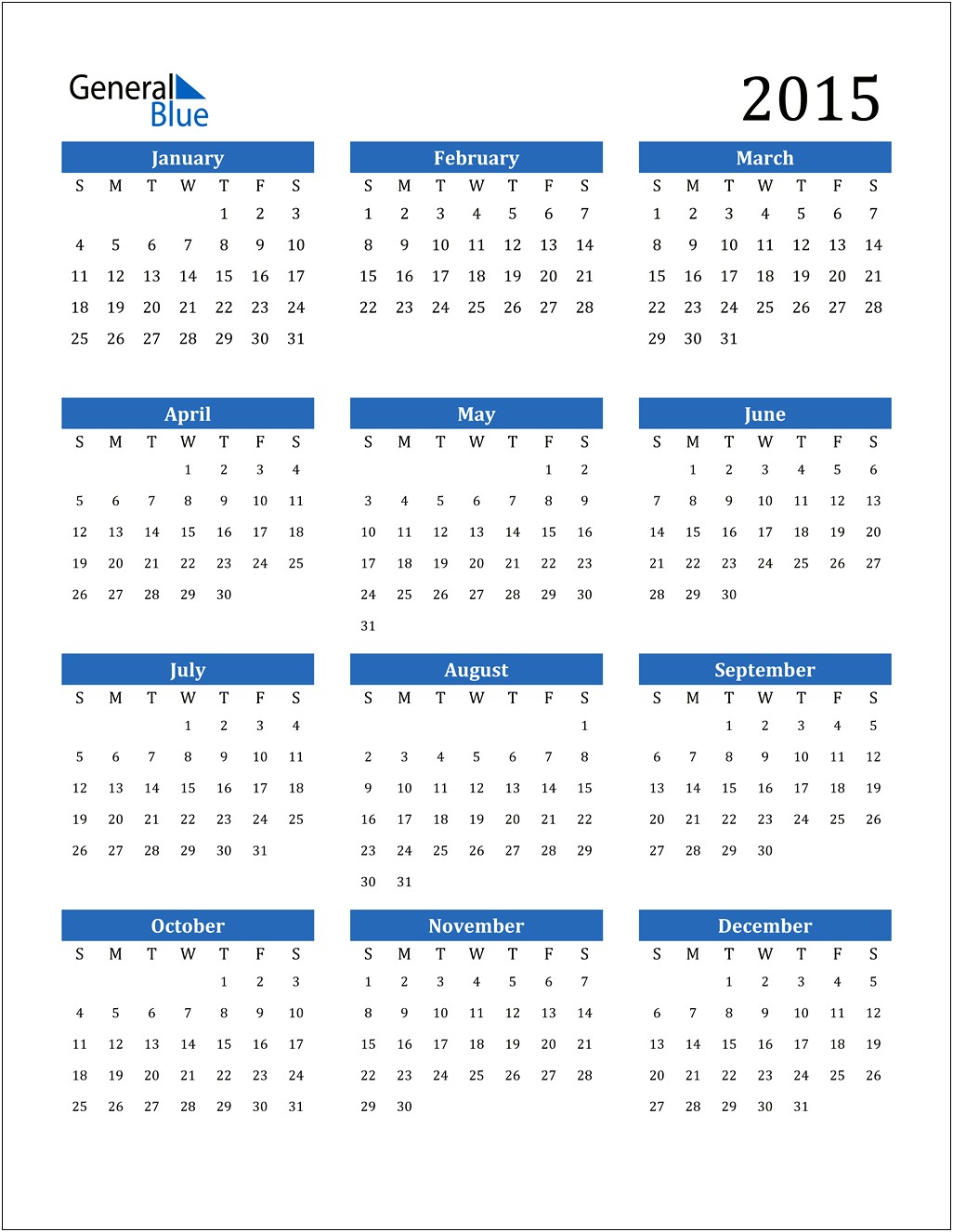 Free Printable 2015 Yearly Calendar Templates
