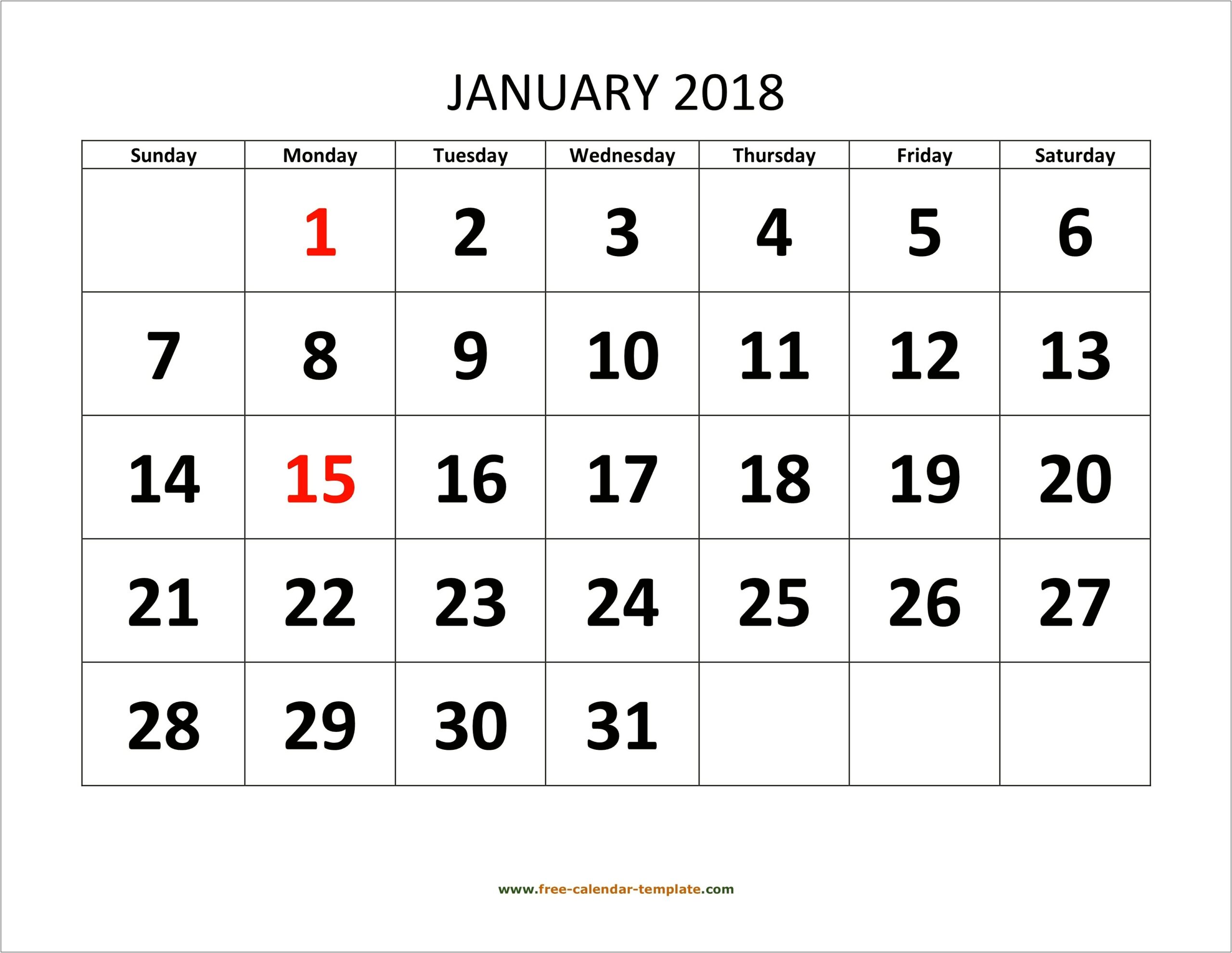 Free Printable 2018 Yearly Calendar Template
