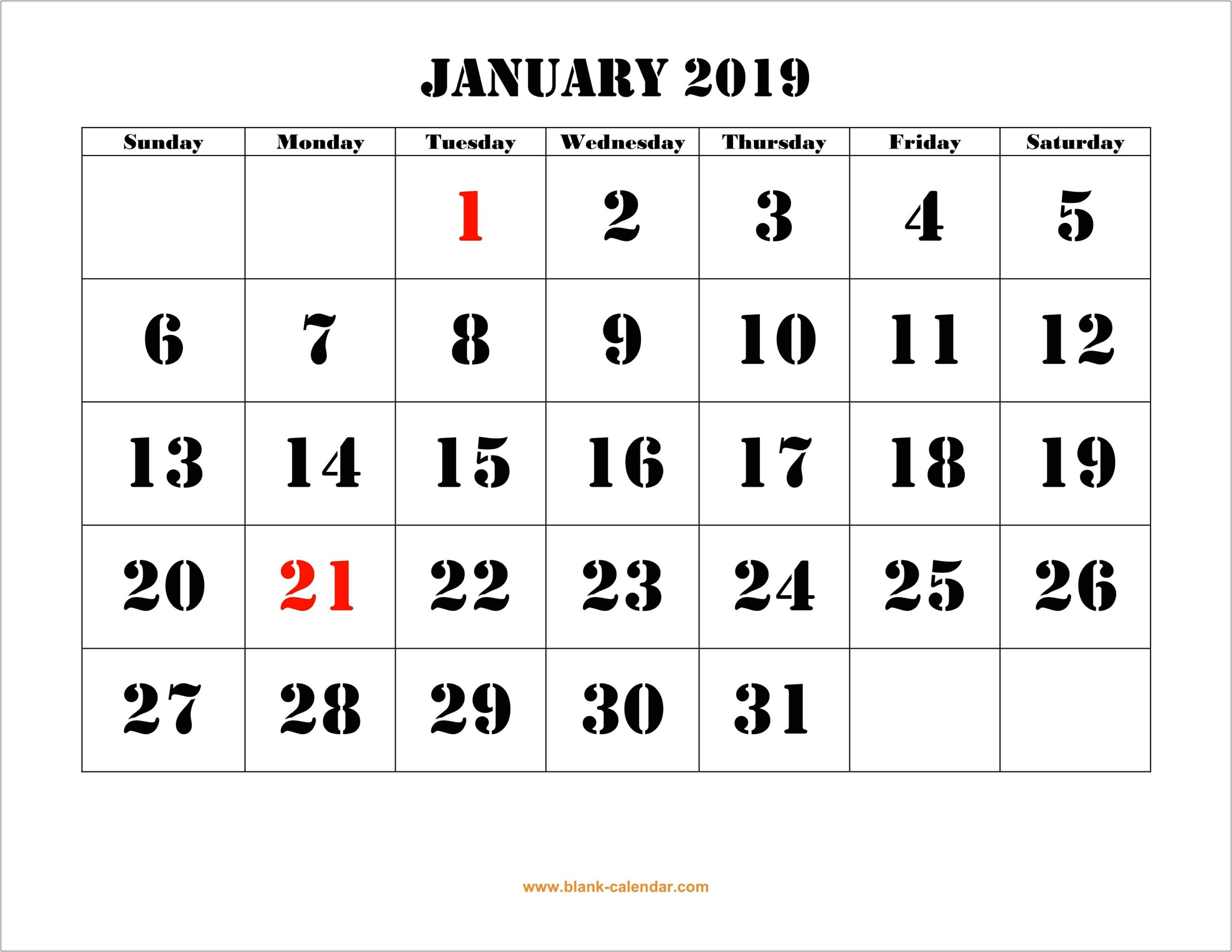 Free Printable 2019 Calendar Template Word