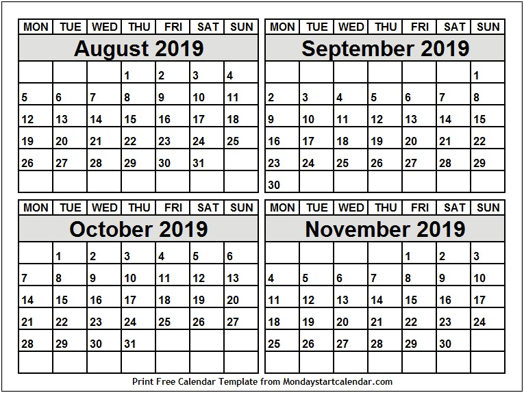 Free Printable 2019 November Calendar Template