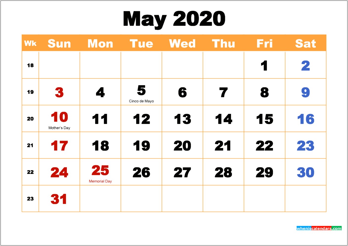 Free Printable 2020 Calendar Template With Holidays