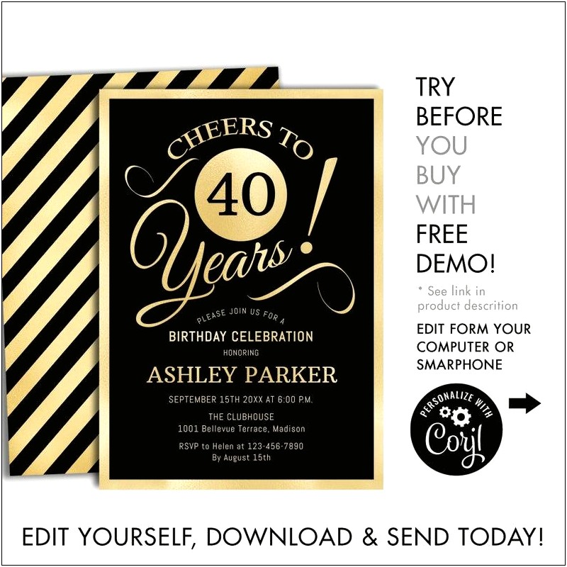 Free Printable 40th Birthday Invitations Templates