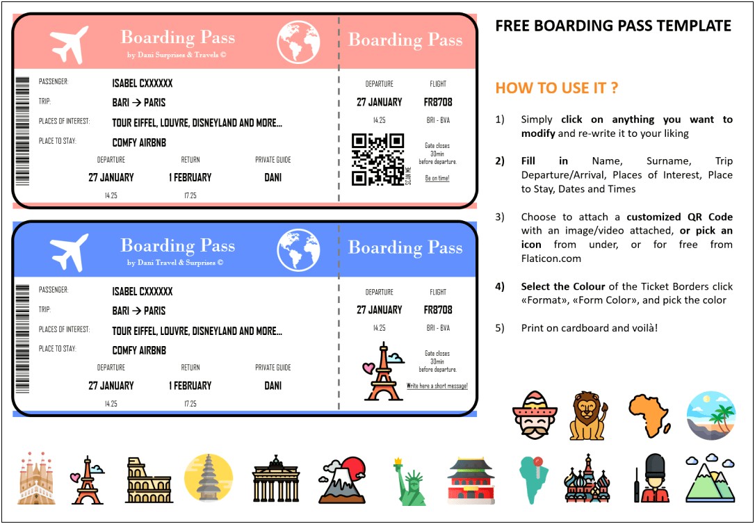 Free Printable Airline Ticket Template For Christmas Gift