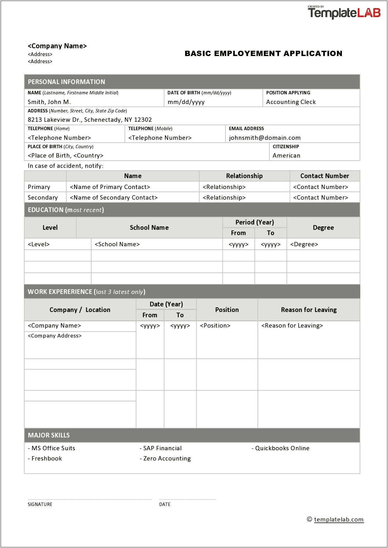 Free Printable Application For Employment Template Pdf California