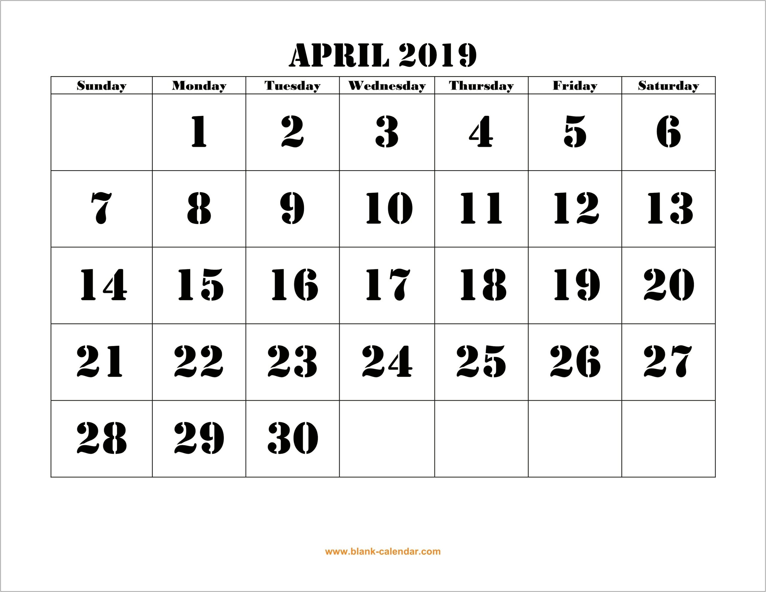 Free Printable April 2019 Calendar Templates