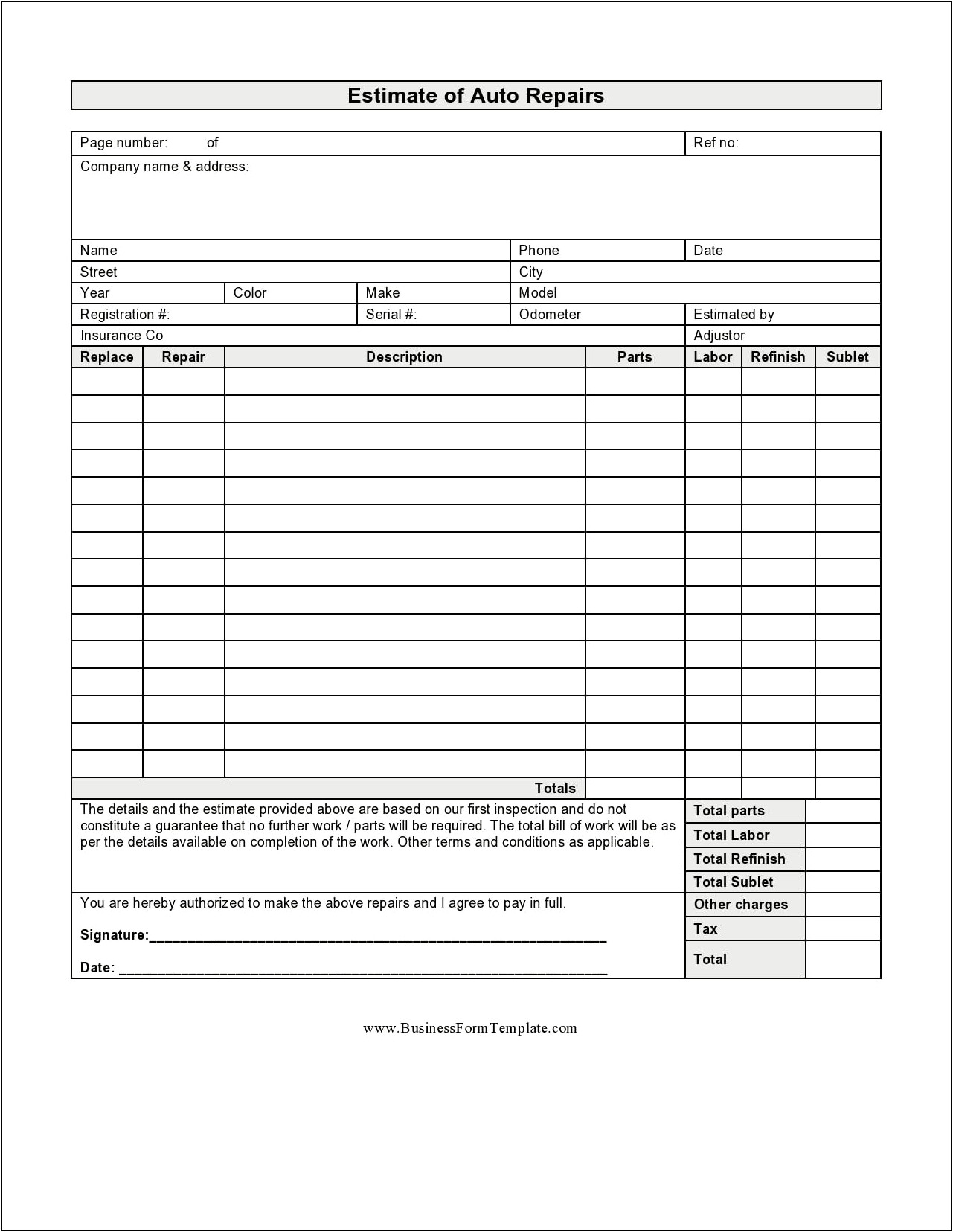 Free Printable Auto Paint And Service Invoice Template