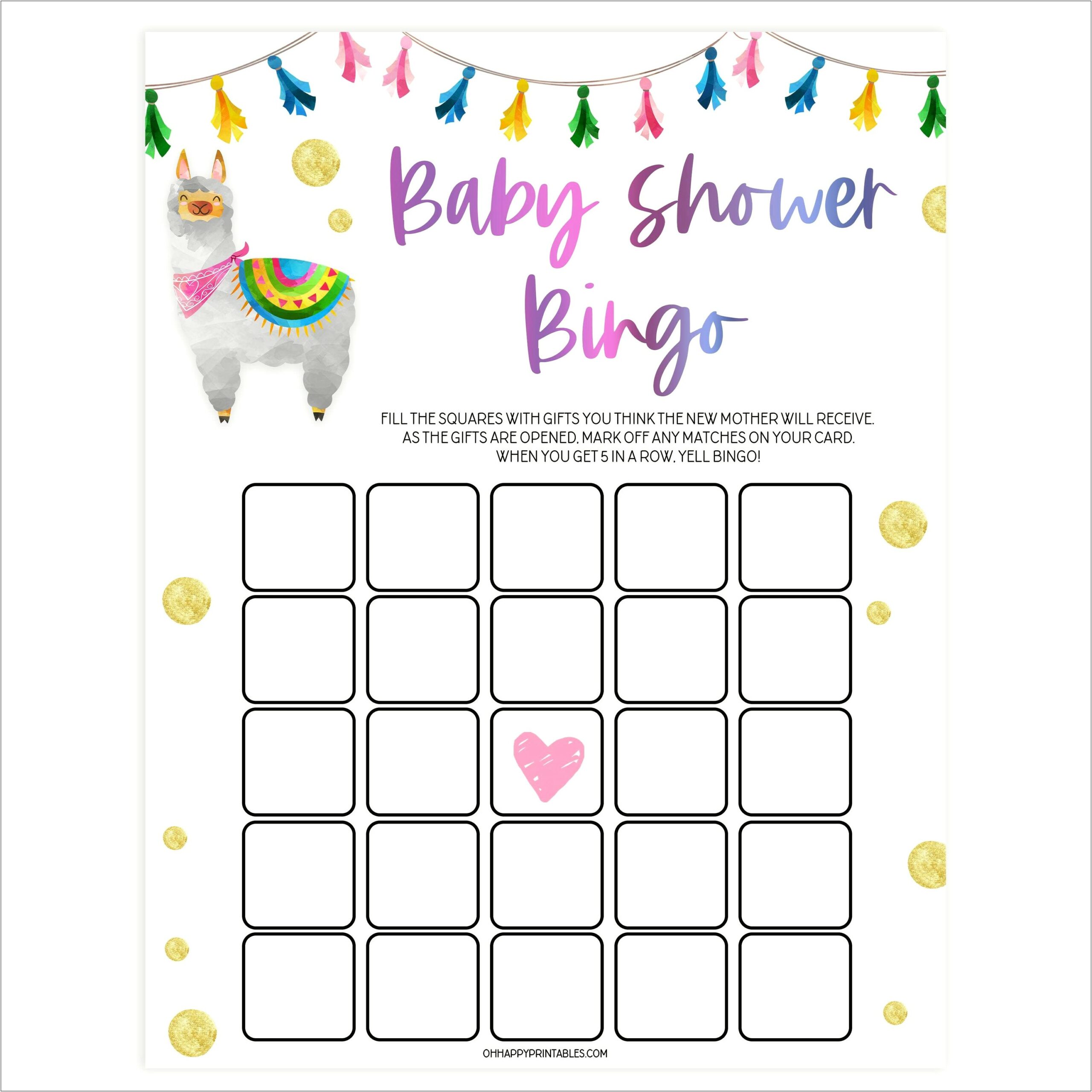 Free Printable Baby Bingo Template Blank