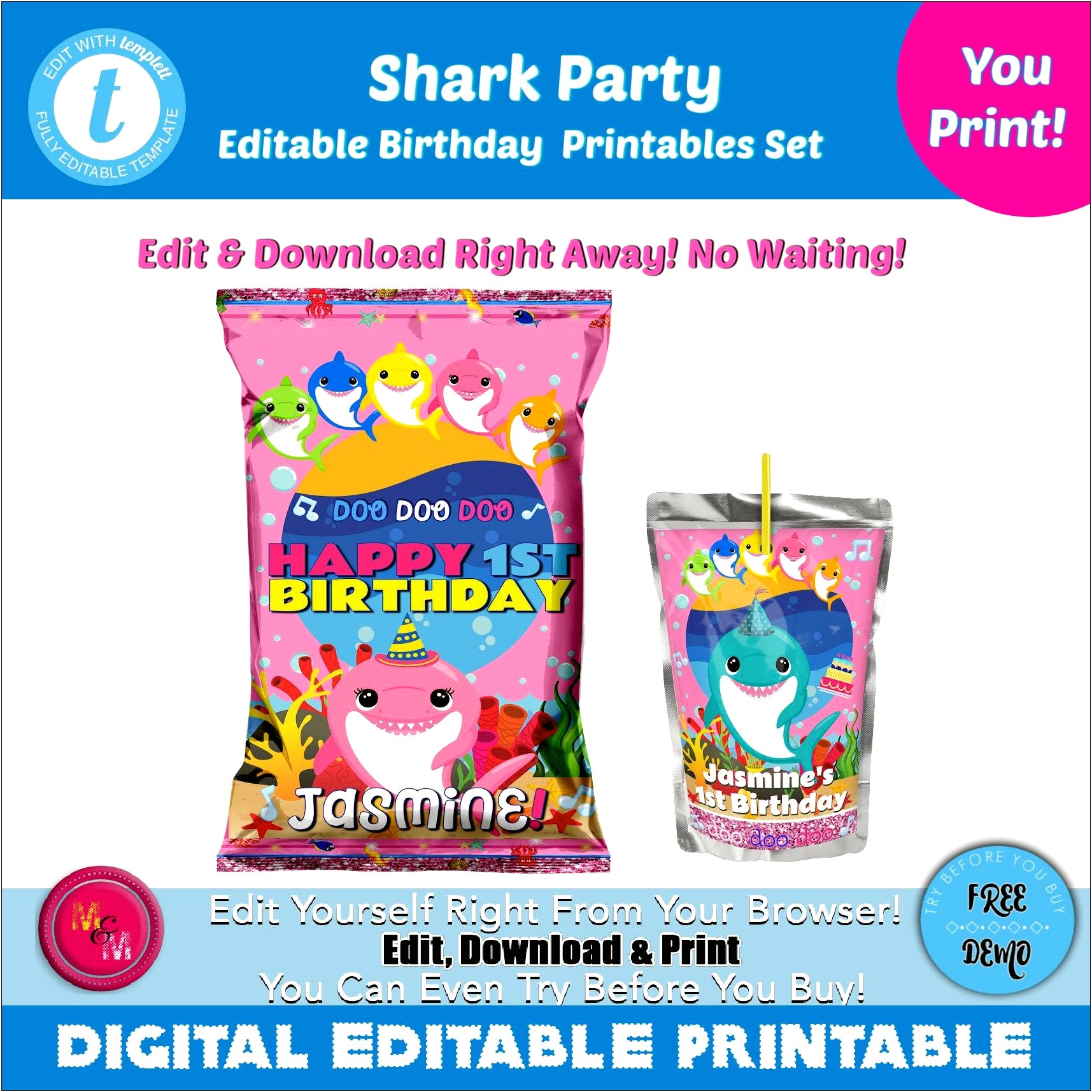 Free Printable Baby Shark Chip Bag Template