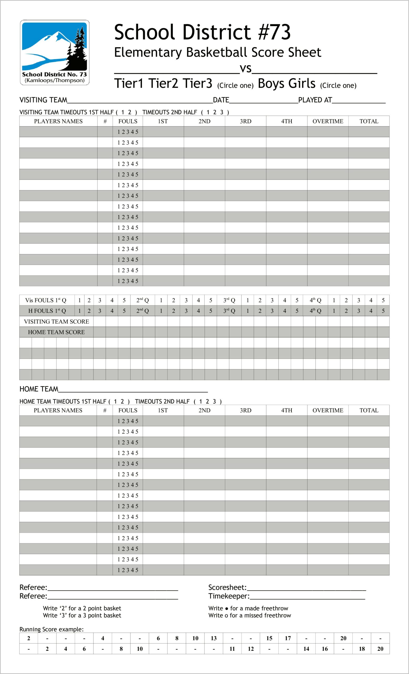 Free Printable Basketball Score Sheet Template