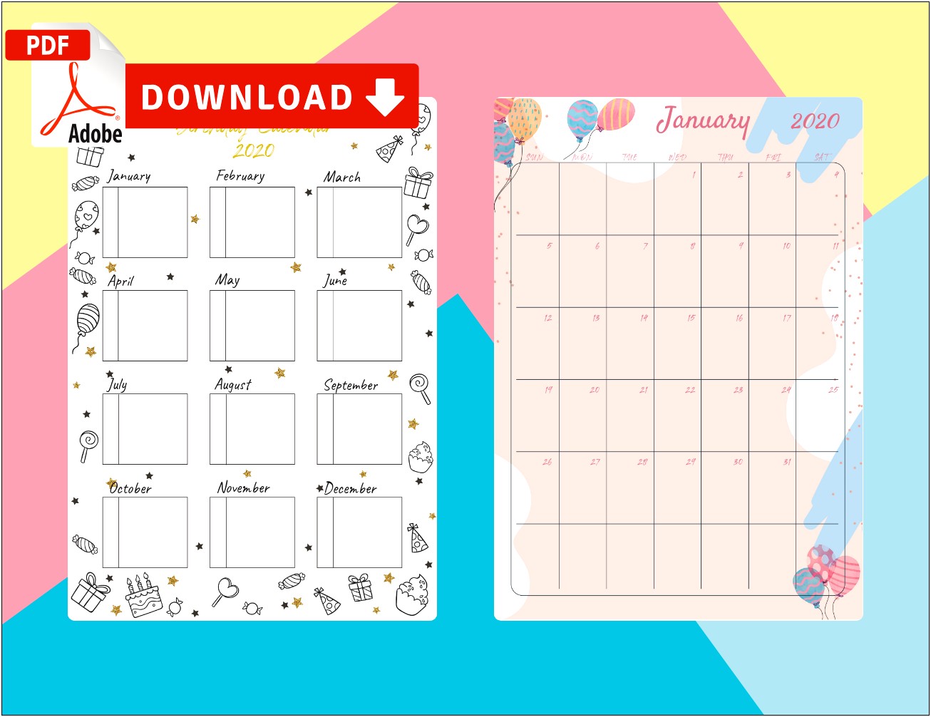 Free Printable Birthday Calendar Template 2015