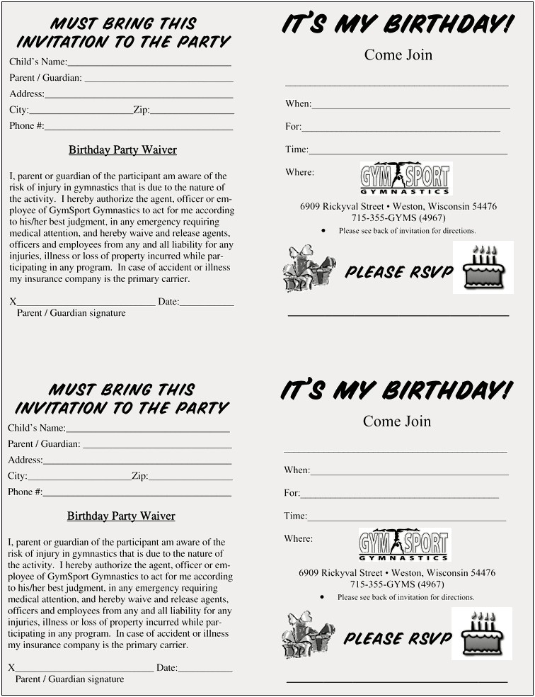 Free Printable Birthday Invitation Templates Gymnastics