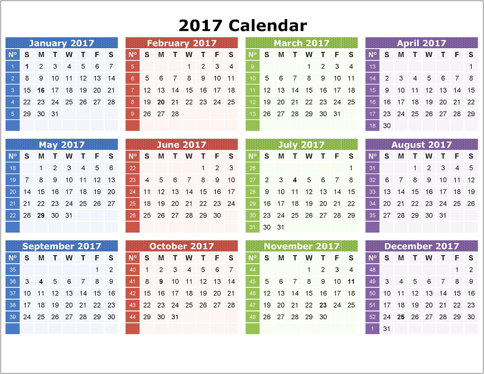 Free Printable Blank Calendar 2017 Template