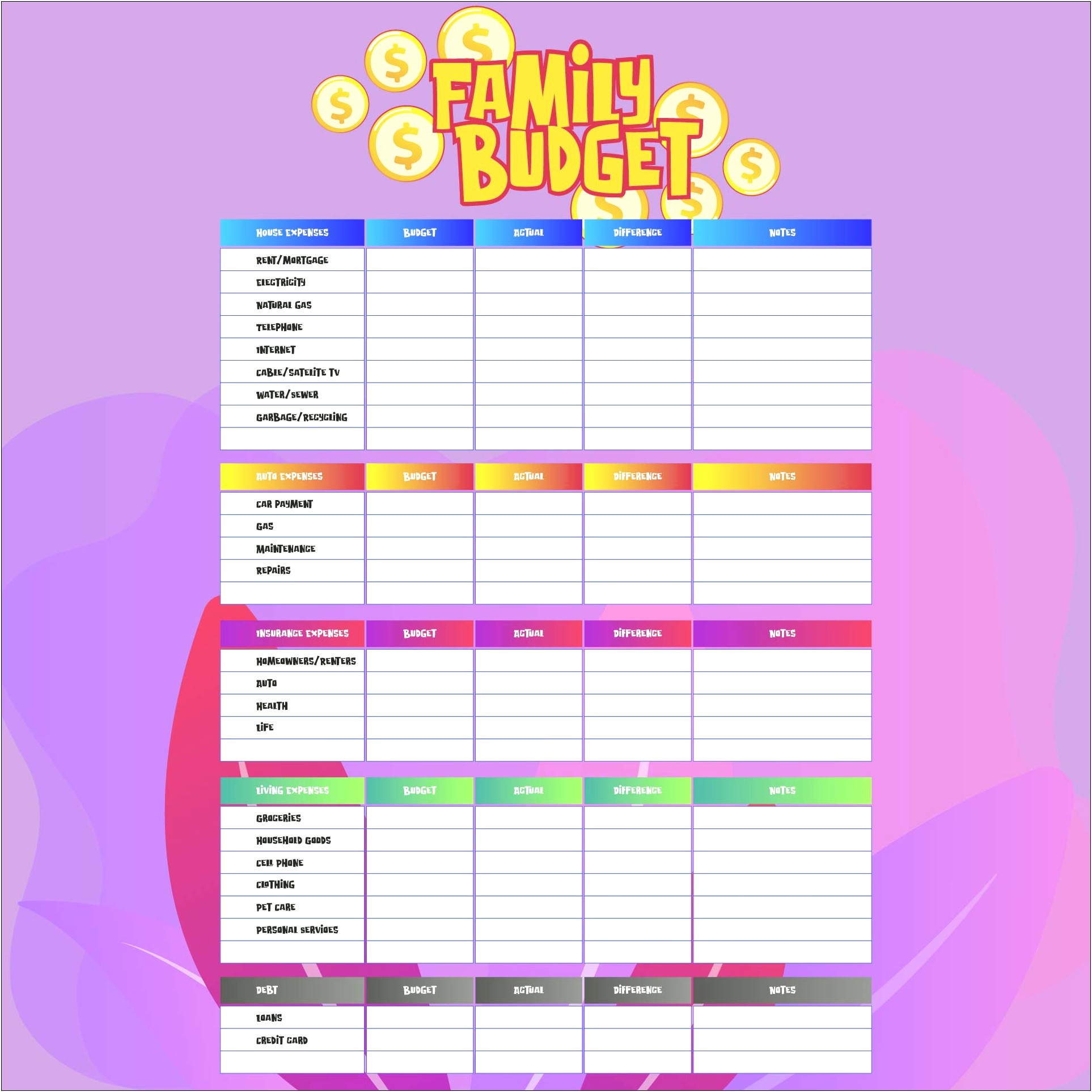 Free Printable Blank Monthly Budget Template Pdf
