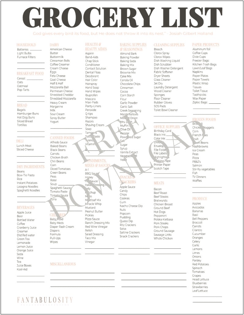 Free Printable Blank Shopping List Template
