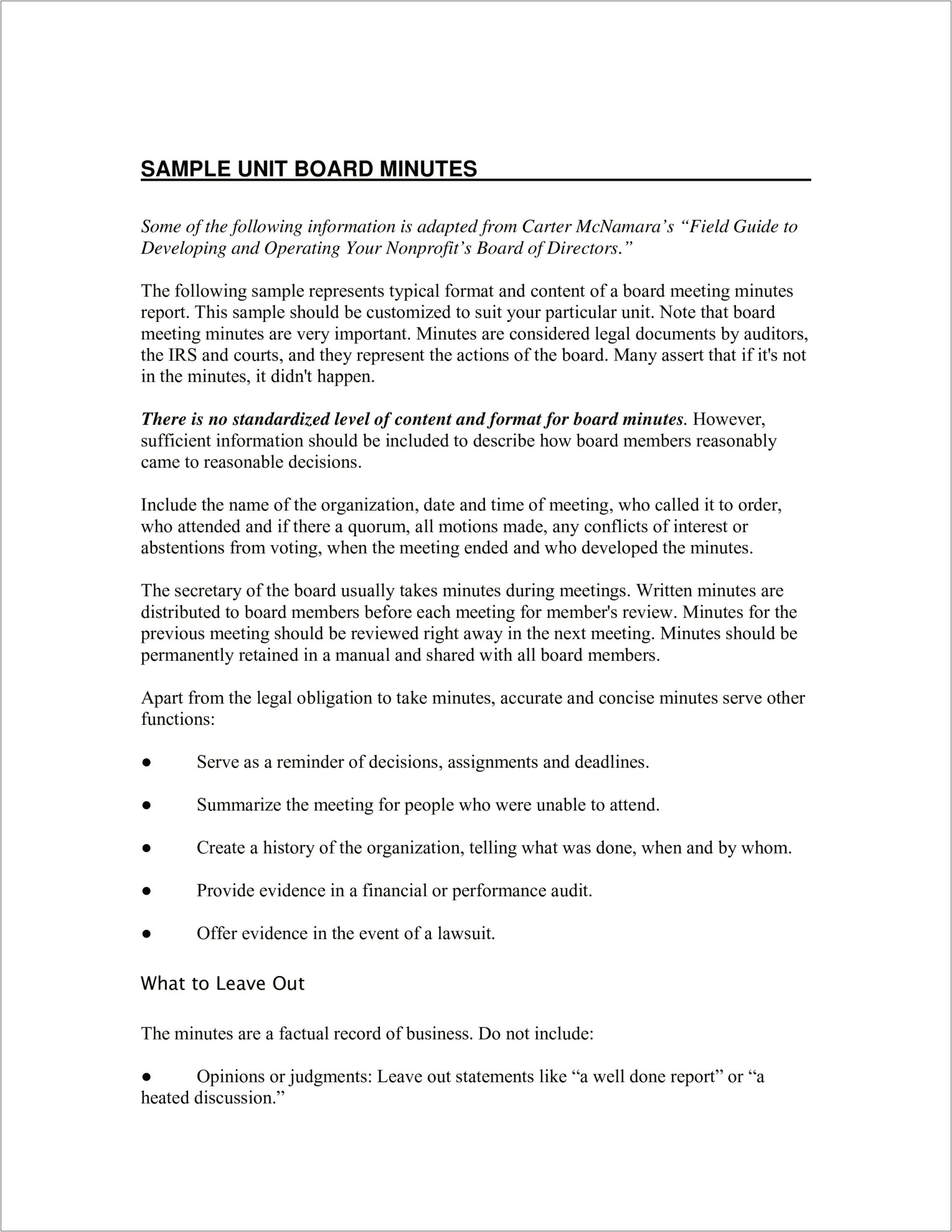 Free Printable Board Meeting Minutes Template