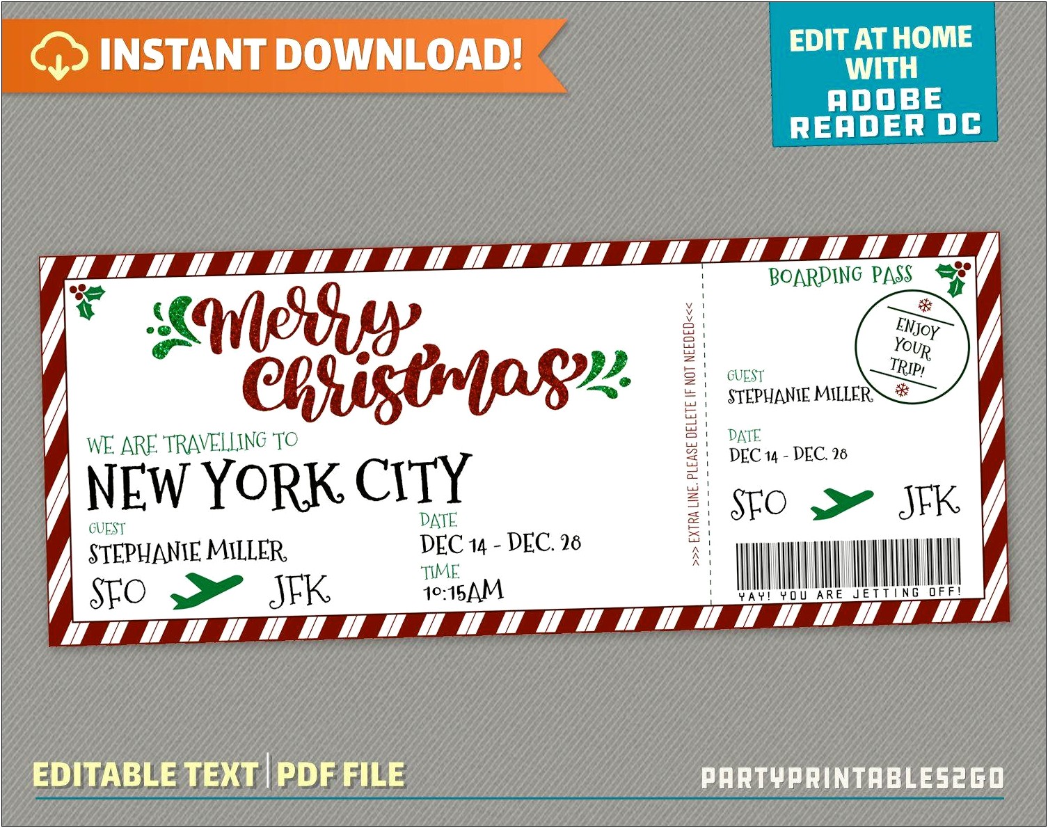 Free Printable Boarding Pass Template Christmas