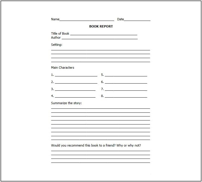 Free Printable Book Report Template Middle School