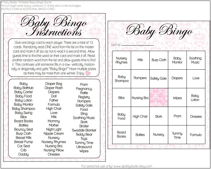 Free Printable Bridal Shower Gift Bingo Template