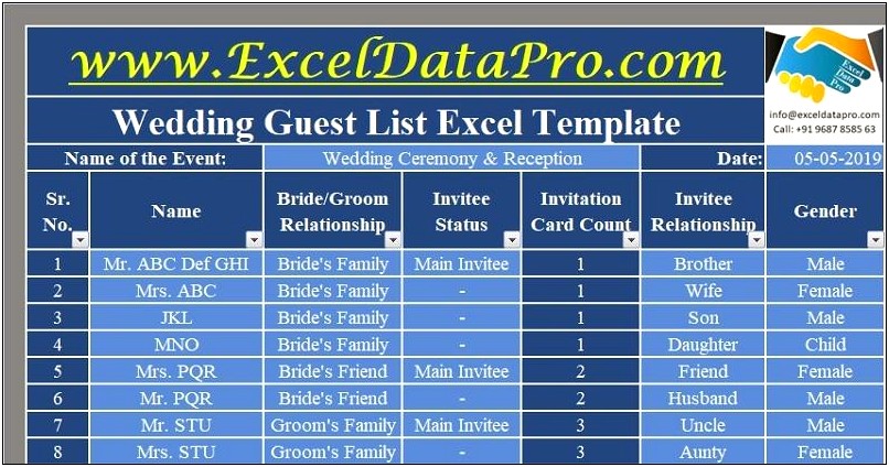 Free Printable Bride & Groom Wedding Guest List Template