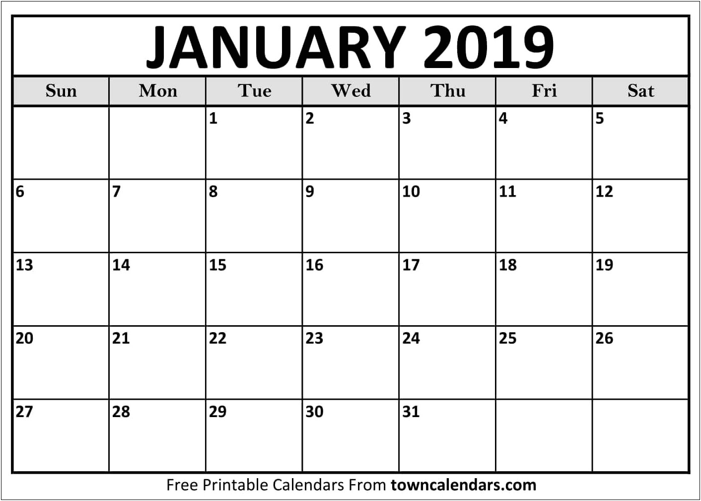 Free Printable Calendar Template January 2019