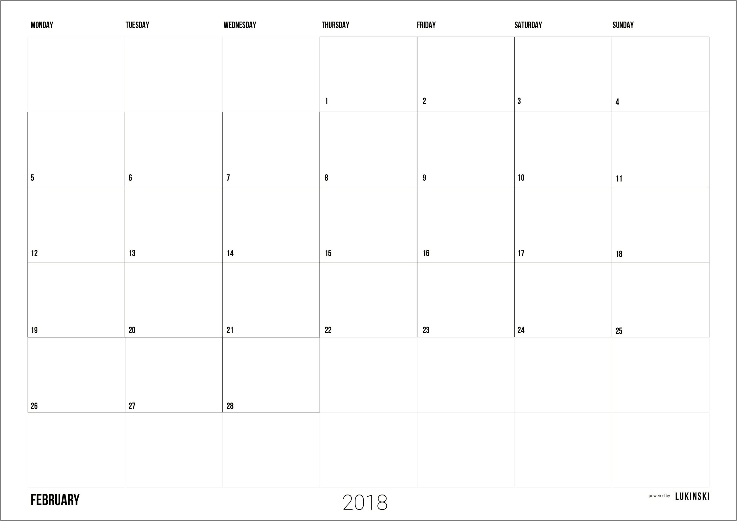 Free Printable Calendar Template July 2018