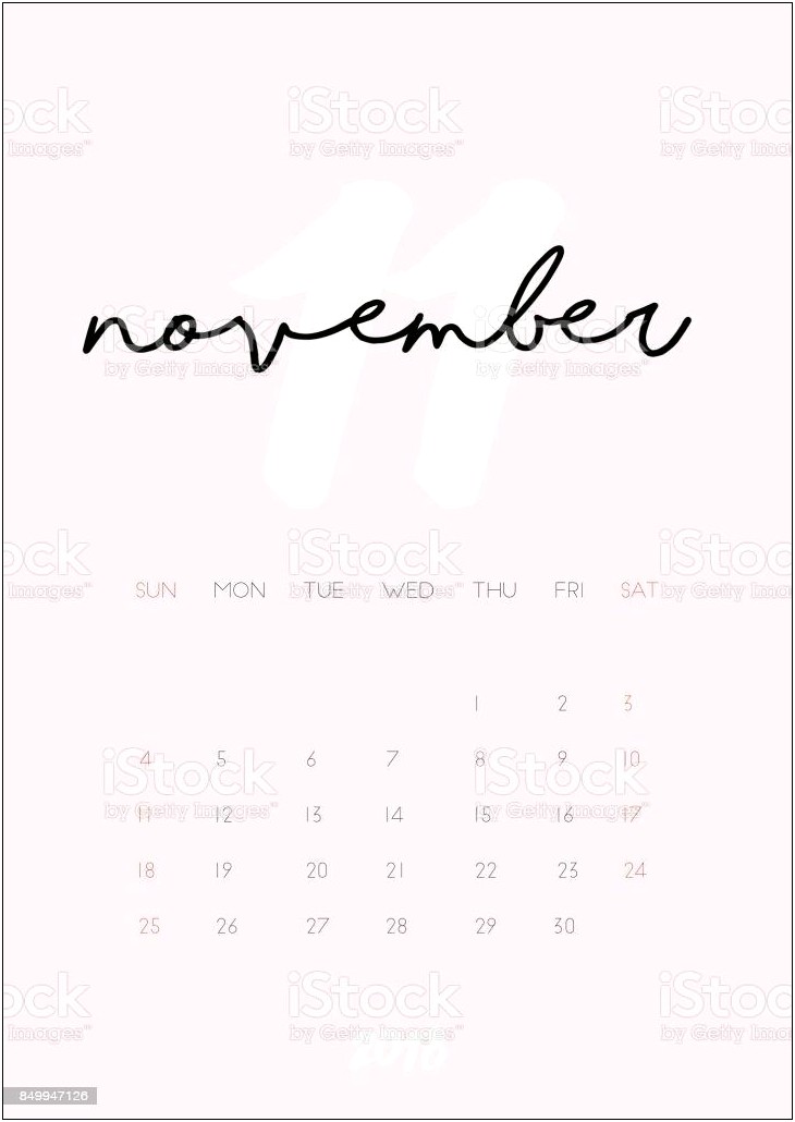 Free Printable Calendar Template November 2018