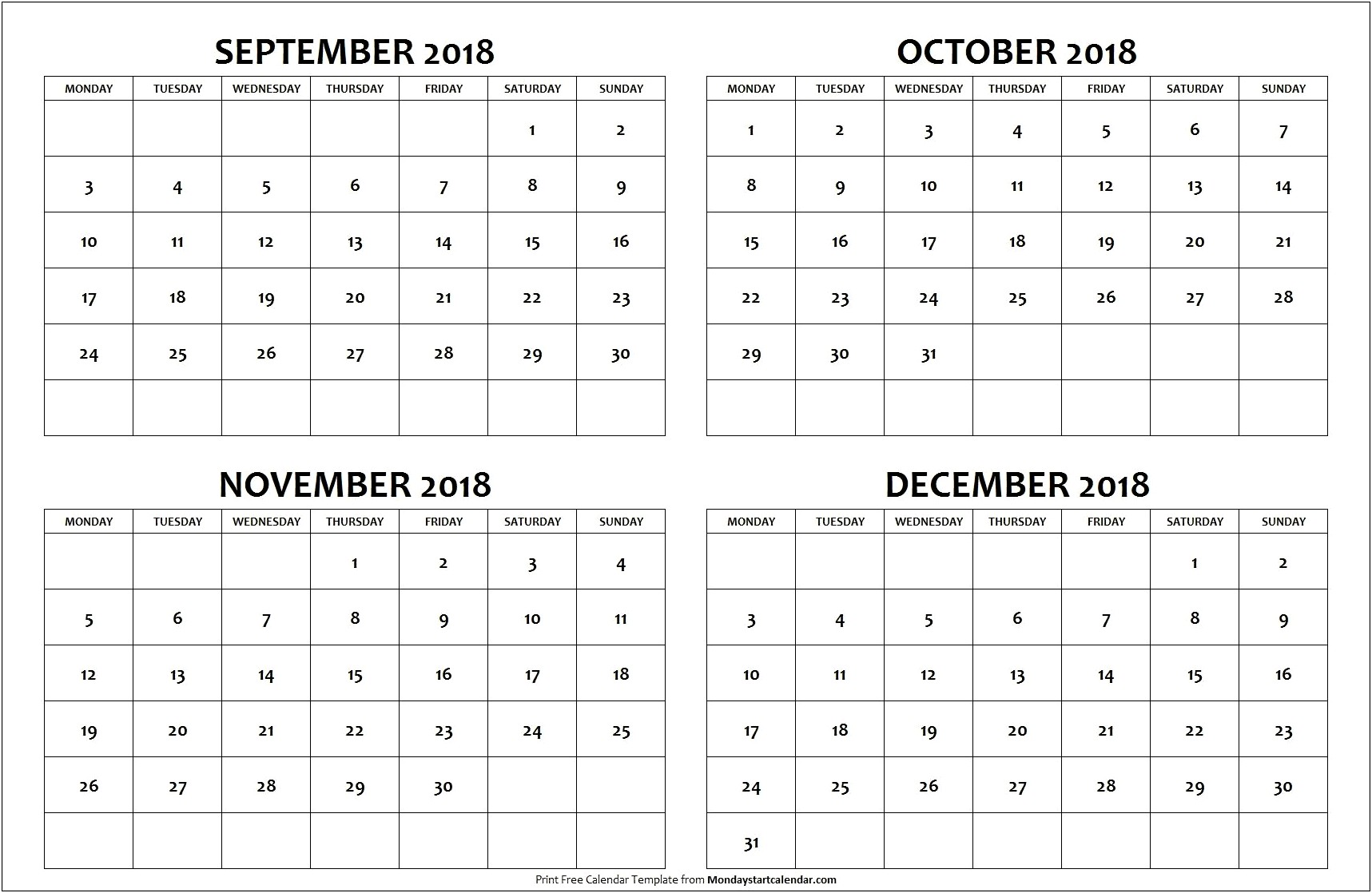 Free Printable Calendar Template September 2018