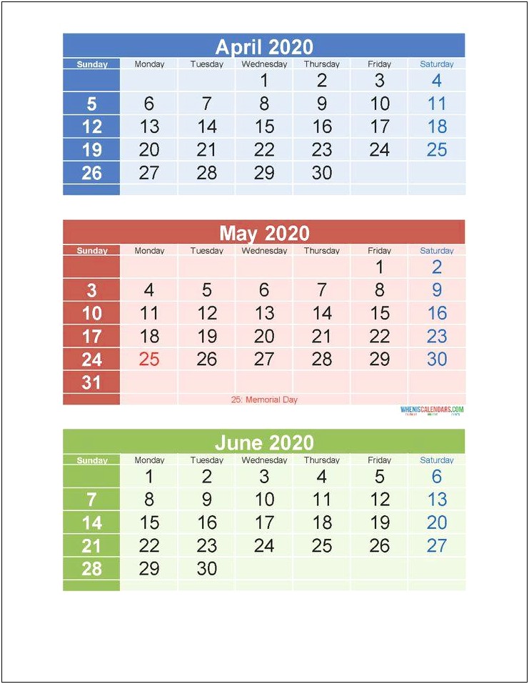 Free Printable Calendar Templates 3 Months Per Page