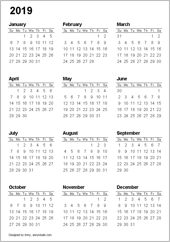 Free Printable Calendar Templates December 2019