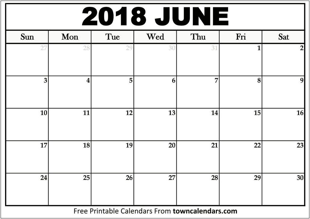 Free Printable Calendar Templates June 2018