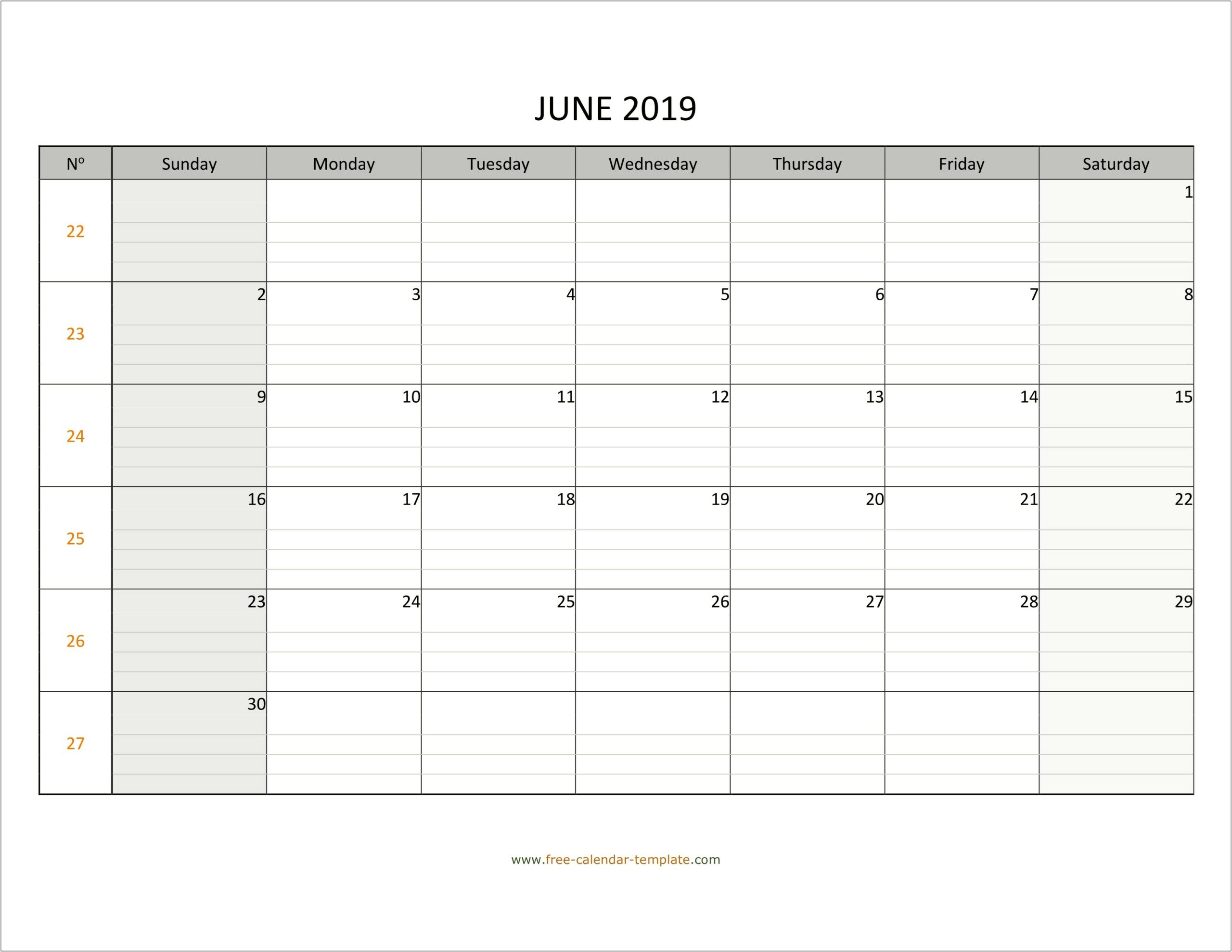 Free Printable Calendar Templates June 2019