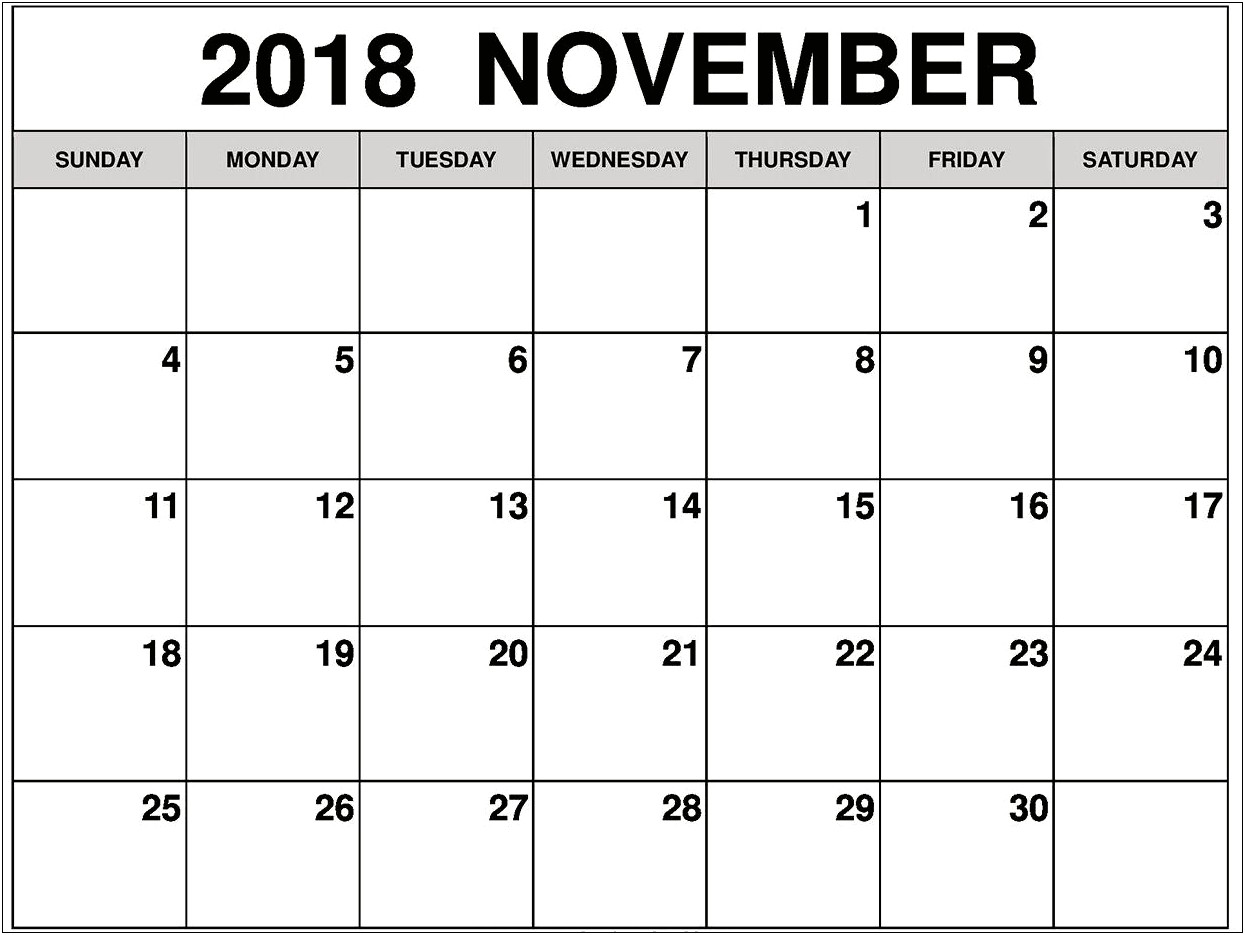 Free Printable Calendar Templates November 2018