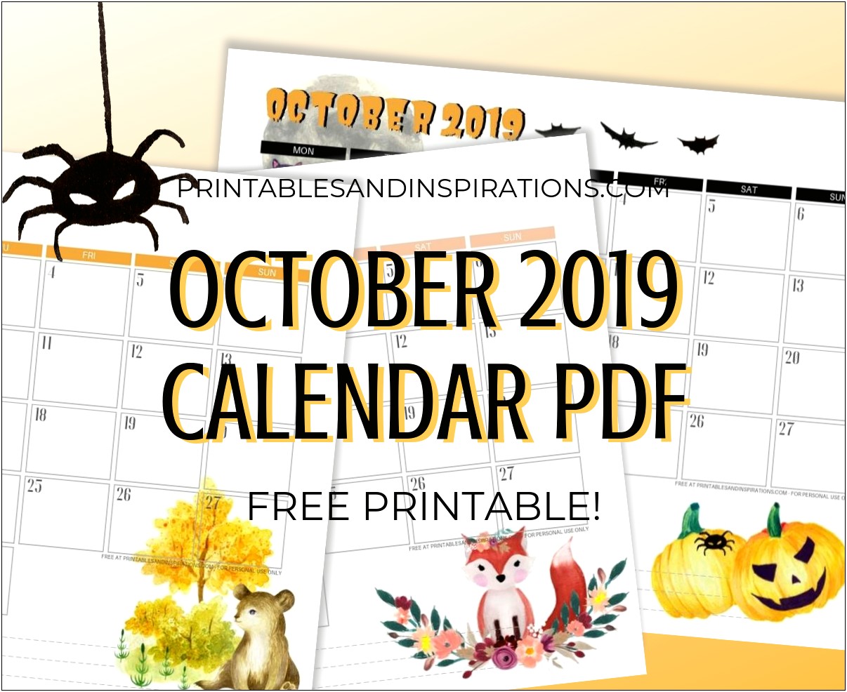 Free Printable Calendar Templates October 2019