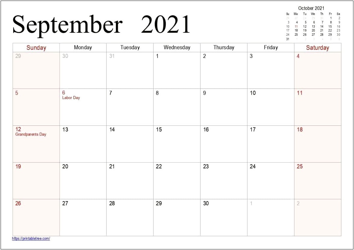 Free Printable Calendar Templates September 2017