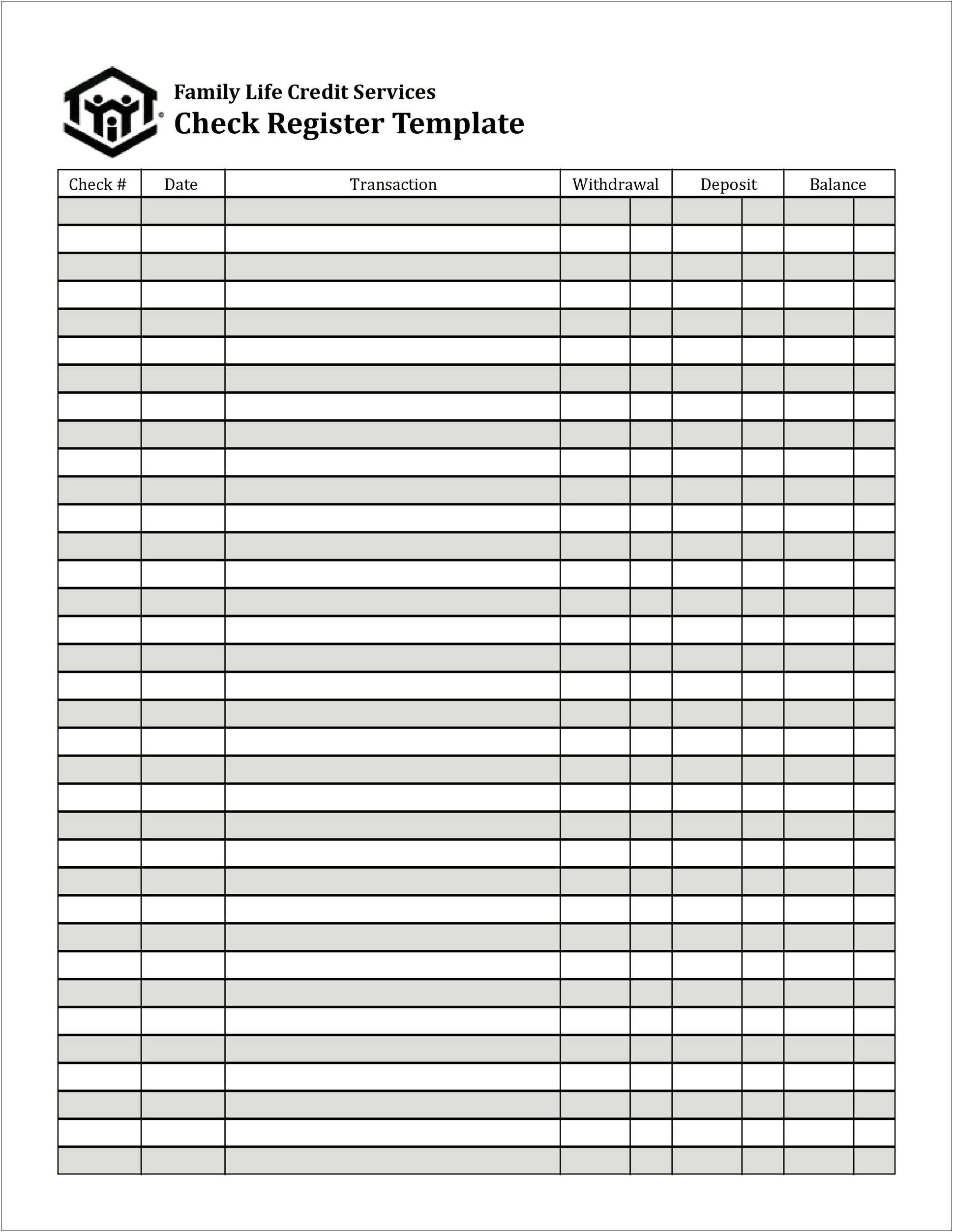 Free Printable Check Register Template With Six Columns