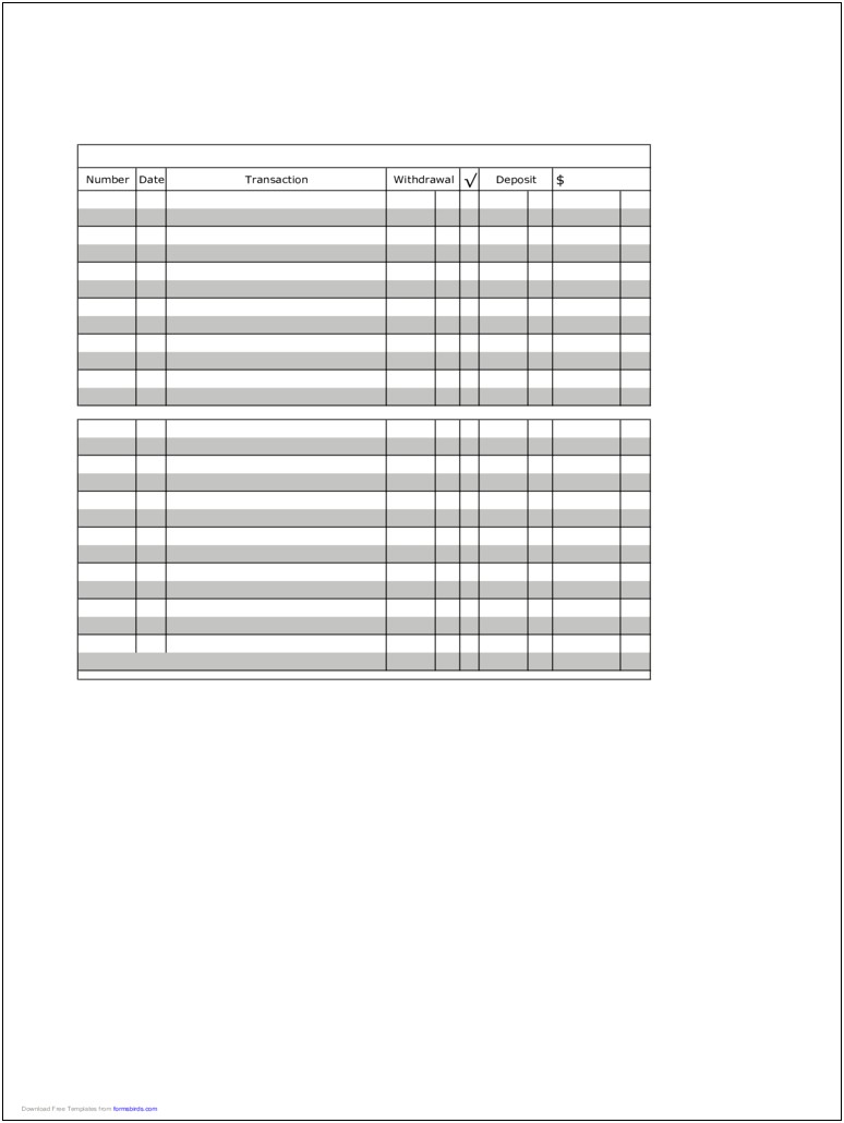 Free Printable Checking Account Register Template