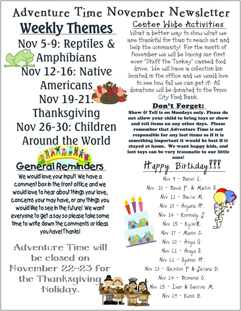 Free Printable Child Care Newsletter Templates November